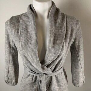 Vintage BCBG Max Azria Gray 100% Merino Wool Tie Waist Cardigan Sweater Sz L